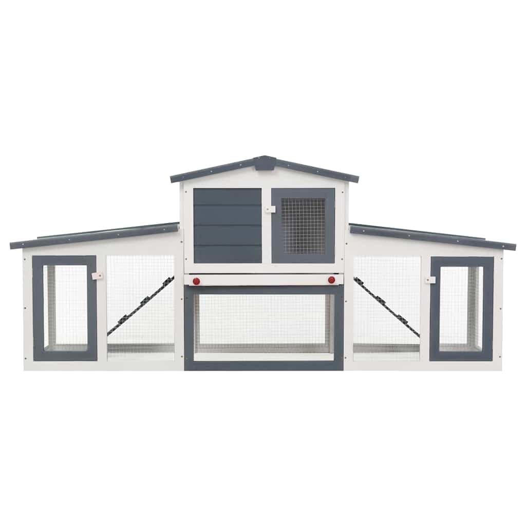 Gran conejera de madera de abeto lacada de 201 x 45 x 85 cm con techo bituminoso, 2 niveles, puertas con cerradura, resistente a la intemperie, ideal para conejos, cobayas, roedores y animales