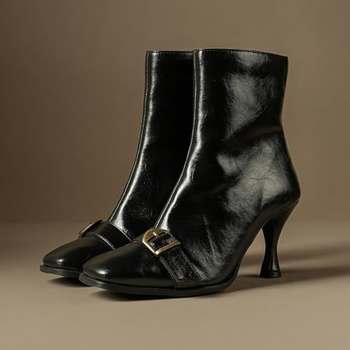 Image of Theater Women Hendrix Square-Toe Ankle Boots | Chic Kitten Heel Winter Boots with Side Zip | Stylish & Comfortable for Work, Party & Casual Wear