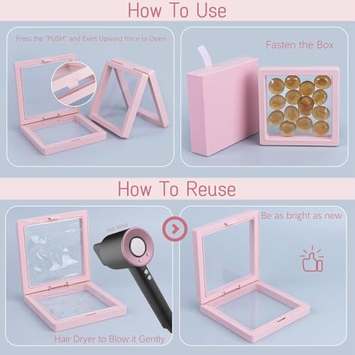 Image of Floating Display Frame, Coin Display Case, Dustproof PE Film Transparent Jewelry Storage Box for Ring Necklace Bracelet, Floating Display Case for Coin, Jewelry per Availability (Medium 10pcs Pink)