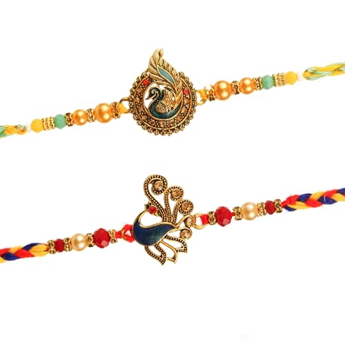 Image of TIED RIBBONS Rakhi for Brother - Set of 2 Premium Rudraksha Trishul Bracelet Rakhi for Brother Bhaiya Kids Boys Men with Greeting Card and Roil Chawal Tika