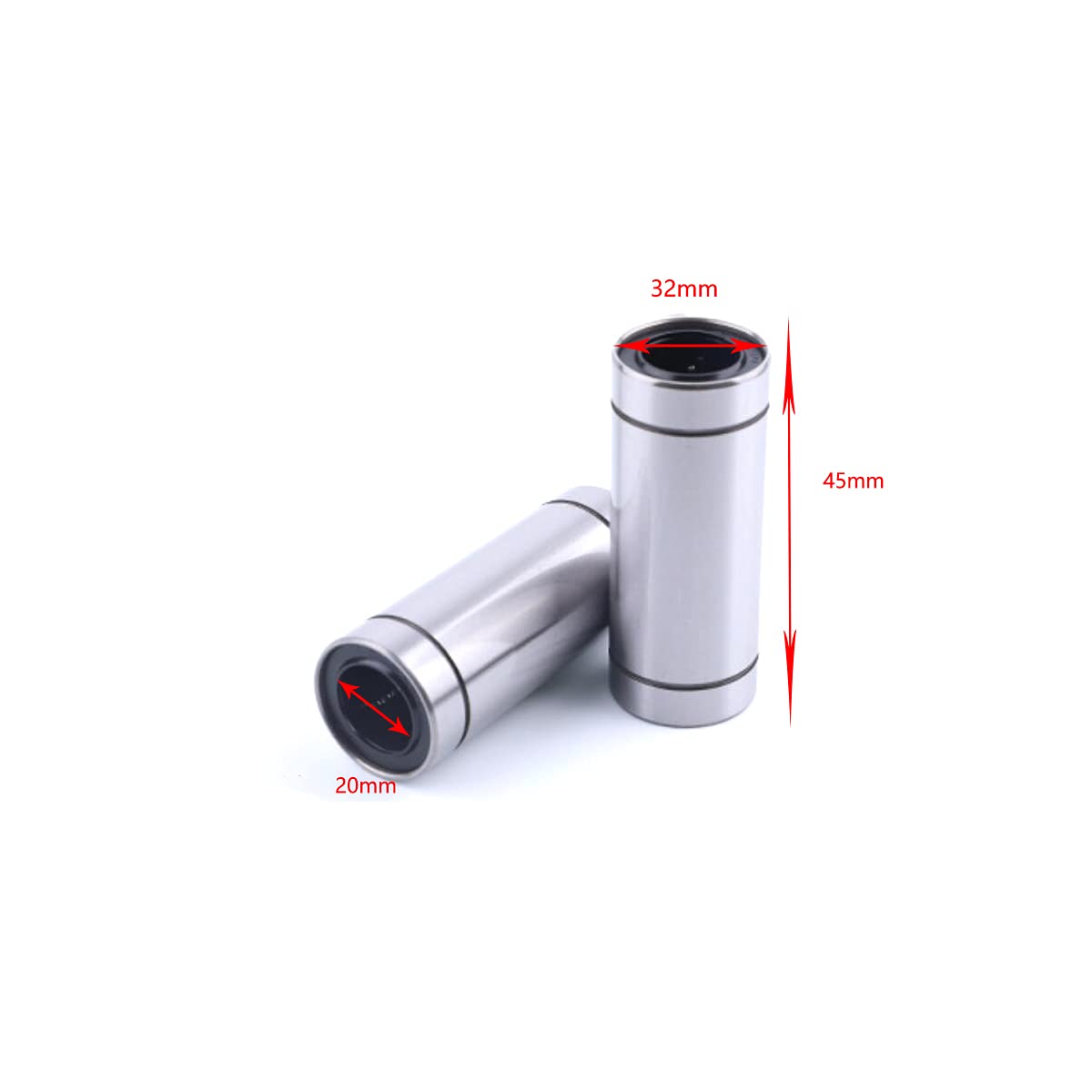 LME20UU Linear Ball Bearing, Bore Dia 20 mm, OD 32 mm, Width 45 mm, Used for Mechanical Sliding Tables, CNC Machine Tools, 3D Printers, Silver 2pcs — Amazon image 3