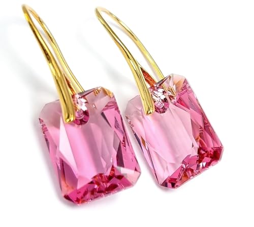 Boucles d'oreilles anti-allergie Arande en argent doré et cristal rose
