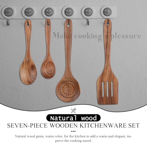 7 pcs Wooden Spoons for Cooking, Long Handle Teak Wooden Spoons,Wooden Kitchen Utensil Set - Image 4