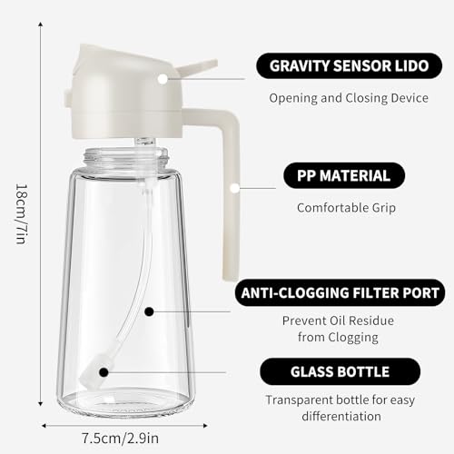 2-in-1 Oil Dispenser and Sprayer, Kitchen Gadgets, Olive Oil Dispenser Bottle with Anti-Drip Spout, Oil Sprayer, For Salads, Air Fryer, Frying, Barbecue White 470ML/ 15.8fl.oz