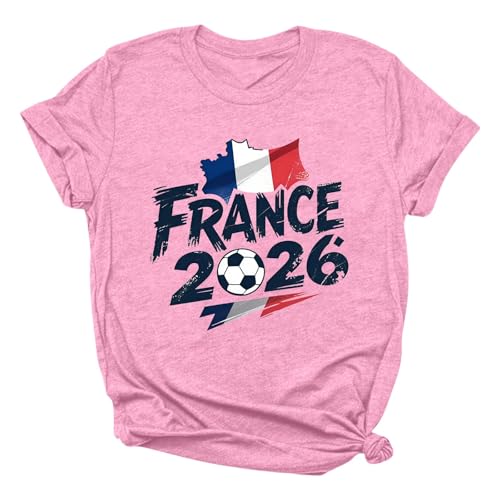 Maillot France Foot 2026 Femme T-Shirt Drapeau France Supporter Respirant Séchage Rapide Confort Léger Sport Competition Coton Col Rond Décontracté Cadeau...