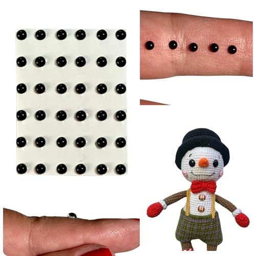 274-3 18 Pairs in Black, Miniature Adhesive or Self-Adhesive 3D Resin Eyes with Glitter or Glitter, 3mm Wide, for Use with Clay, Cold Porcelain, Sculpture, Polymer Clay, EVA, Felt, Fabric, Plaster