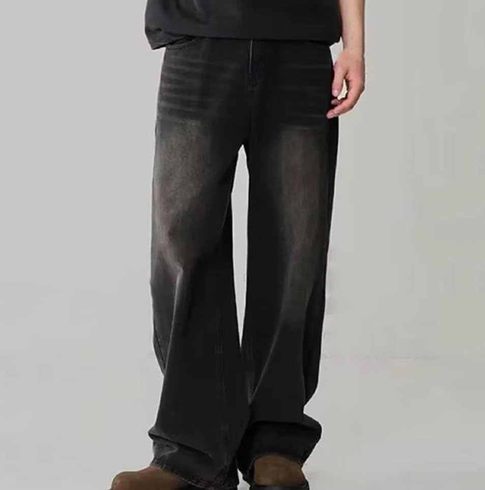 Men’S High Waist Wide Leg Jeans Mid Waist Loose Fit Straight Denim Pants Casual Zipper Fly Plaid Design Jeans2