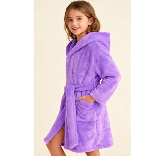 Image of Kids Bathrobe Hooded Plush Fleece Robe for Girls Boys