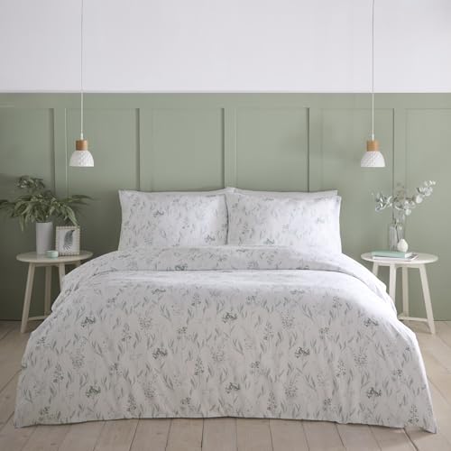 Image of Portfolio Home Wildflower Floral Sage Green Double Soft Easy Care Bed Linen Bedding Duvet Cover Quilt Set With Pillow Cases