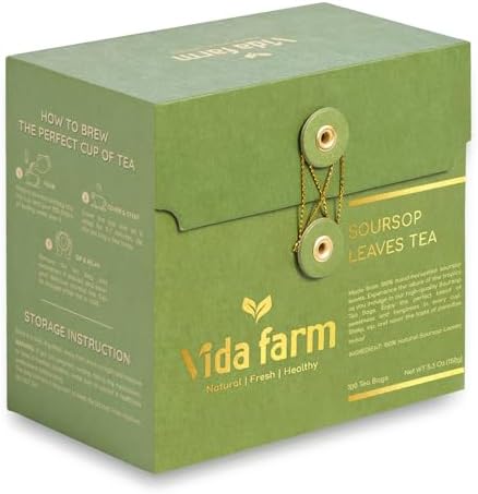 VIDA FARM 100 Soursop Tea Bags, 100% Natural Pure Soursop Graviola Leaves Tea Bags, Pleasant Taste, Natural Flavor, Caffeine Free, Guanabana Leaves Guyabano Tea