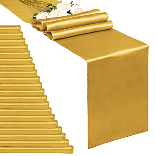 20-Pack Gold 12 x 108 inches Long Premium Satin Table Runner for Wedding, Decorations for Birthday Parties, Banquets, Graduations, Engagements, Table Runners fit Rectange and Round Table