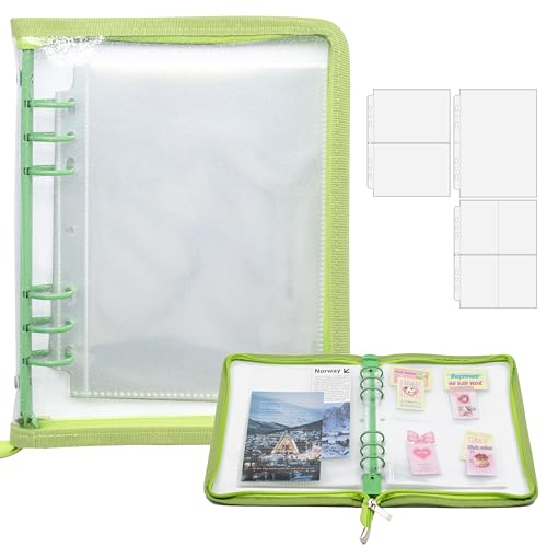 Image of A5 Sticker Storage Binder with Zipper Closure, Reusable Sticker Organizer Album with Pockets, Perfect for Collecting, Organizing, and Displaying Stickers (Green)