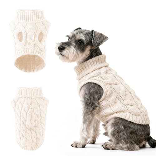 Dog Jumper Soft Knit Turtleneck Sweater for Small Dogs and Puppies Warm Winter Clothing Coat for Small Breeds Cozy Stretchable Outfit for Cold Weather White