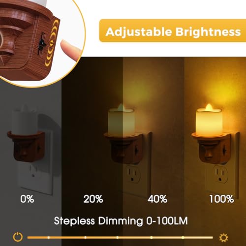 Image of L LOHAS LED Night Light, 2 Pack Amber Flameless Candle Night Light Plug in | Dusk to Dawn Sensor, 0-100LM LED Dimmable Nightlight, Vintage Decorative Night Lights for Hallway Bathroom