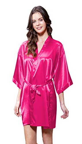 Satin Kimono Bridesmaids Robe (Small/Medium, Fuchsia)