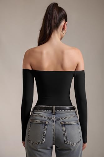 OQQ Bodysuits Womens Off-Shoulder Long Sleeve Seamless Shapewear Tops4