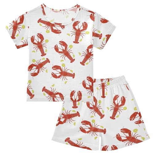 VIGTRO Summer Pajamas Set Short Sleeve Cotton Sleepwear Short Sets Cute Lobster Printed, Soft 2 Piece Short Pjs Set Size 8Y