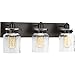 Progress Lighting P300047-009 Calhoun Collection Clear Glass Farmhouse Bath Vanity Light, 3-Light, Brushed Nickel