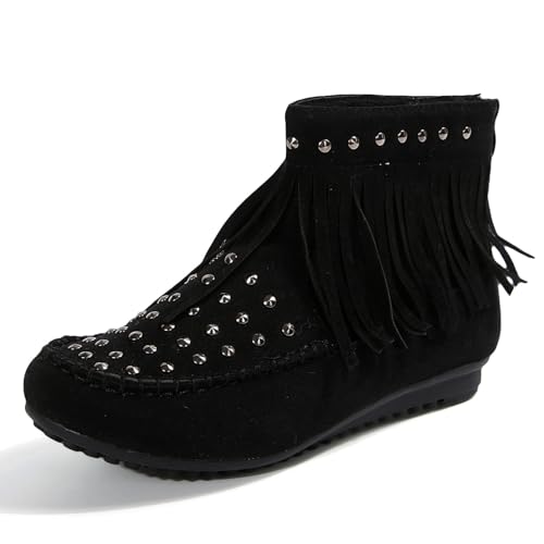 Bottines plates courtes à gland pour femmes avec fermeture éclair confortable et bout rond