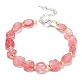 JM Design Strawberry Quartz Nugget Beaded Bracelet Silver Plated Clasp 8-10mm 7.5" Length