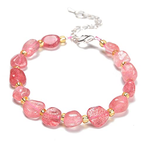 Jm Design Strawberry Quartz Nugget Beaded Bracelet Silver Plated Clasp 8-10Mm 7.5" Length #TOP16