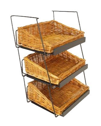 Mobile Merchandisers CRST1306-3B-MB 3-Tier 3 Rectangular Willow Basket Counter Display Rack