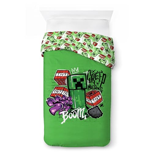 Jay Franco Minecraft Creeper Bettwäsche-Set – Superweiche Kinder-Bettwäsche mit Kissenbezug, NUR BETTBEZUG (Füllung Nicht enthalten), Endermen, Zombies, Blau, 2-teilig Einzelbett