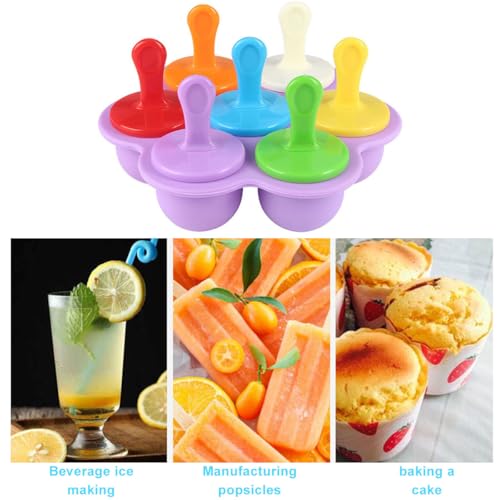 2 Stück Eisformen Silikon Bpa Frei,7 Mulden Eisform Für Kinder,Eis Formen Für Stieleis,Eisform Popsicle Mit Kunststoffstäbchen,Formen Für Gefrorenen Joghurt,Mit Schwarzer Tassenbürste,Kiuiom