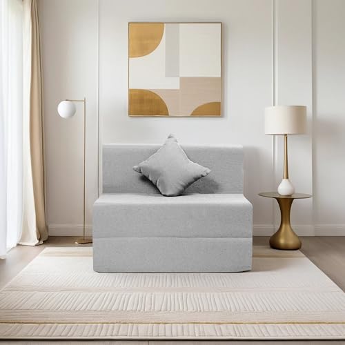 Image of Amazon Brand - Solimo 1 Seater 3 * 6 Jute Fabric Washable Cover Sofa Cum Bed with 1 Cushion 1 Seater Double Foam Fold Out Sofa Cum Bed (Finish Color - Light Grey Delivery Condition - Pre-Assembled)