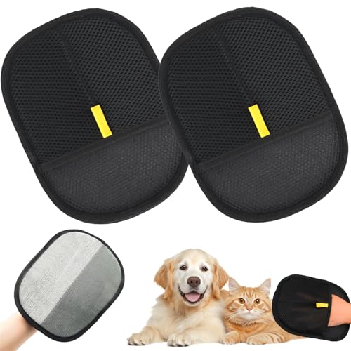 2PCS Fell Magnet Handschuh, Tierhaarentferner Handschuh, Double Sided Grooming Glove, Statische&Wiederverwendbar, Pet Hair Remover Glove für Entfernt Hunde&Katzen Fell von Sofa, Teppich, Kleidung