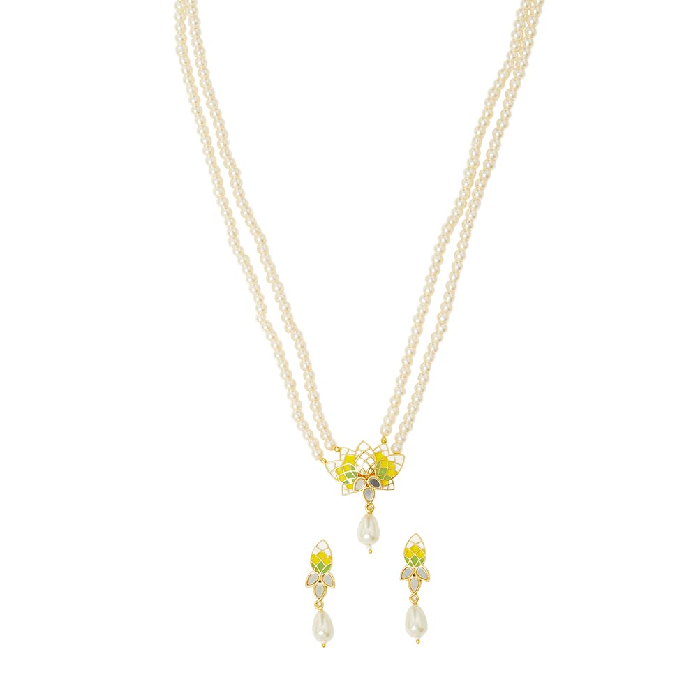Faux Pearls Brass Necklace Set