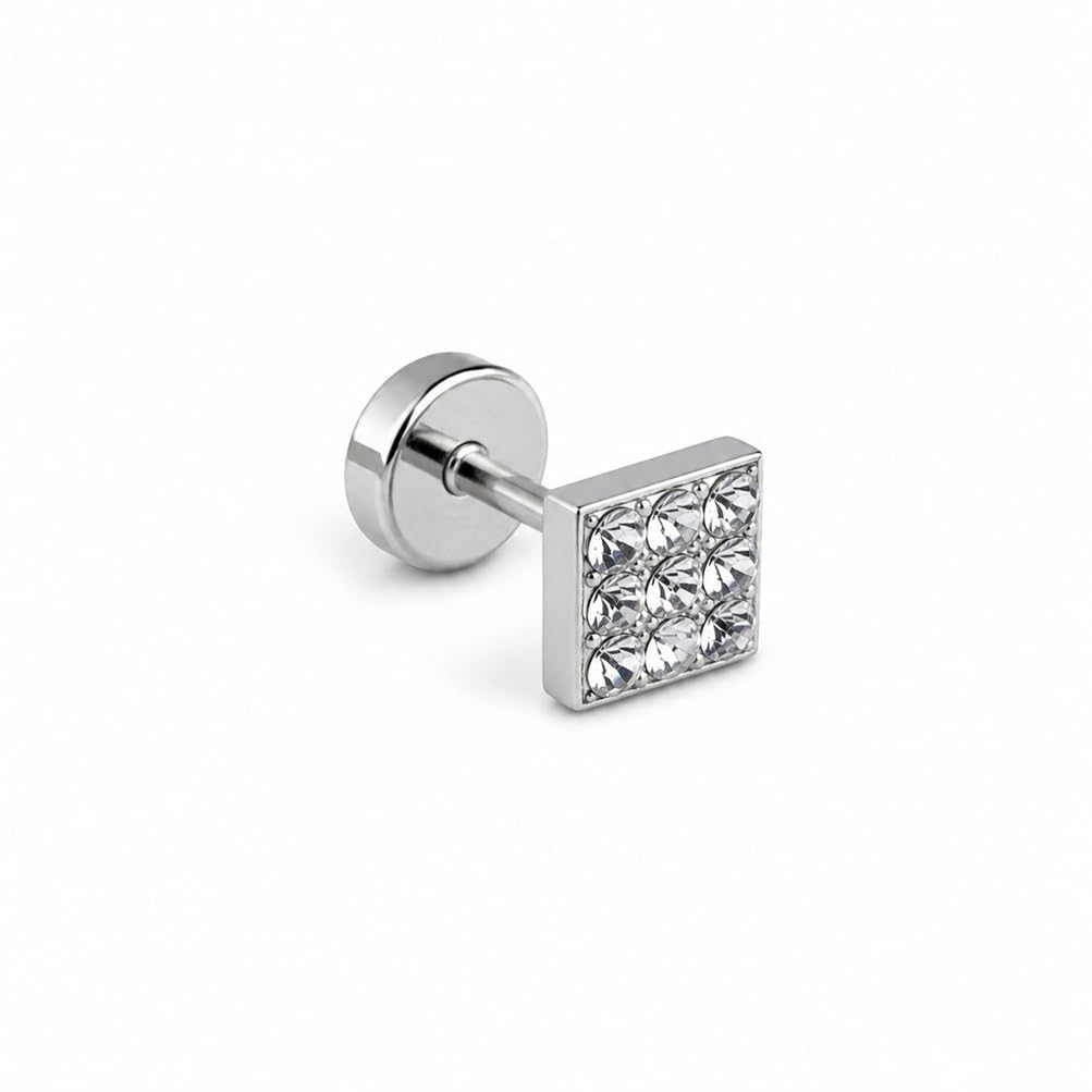 Men Silver Square Ear Earrings & Studs with Crystal Stone Design, Stylish Wear Look for Boys & Men-image-26