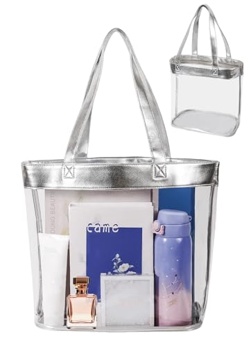 Bling Silver 12x12 Clear Bag for Stadium Events 12 x6 x12, Clear Tote Bag Stadium Approved 12x6x12 Transparent Shoulder Purse for Women 12 x 6 x 12 Work Festival Concert Crochet Yarn Storage