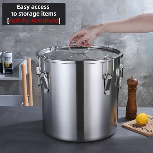 Image of 304 stainless steel food storage containers with lids lock clips airtight container large airtight for rice flour sugar grain coffee bean storage containers Kitchen jar (5.55gal /21L)