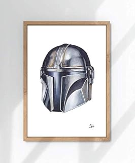 Mandalorian Helmet Drawing - Art Print - A5 A4 A3 Sizes - ink pen illustration - inktober 2020 armour artwork