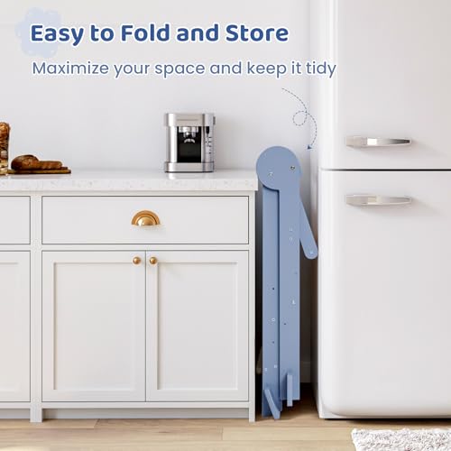 WeeGuruu Foldable Kitchen Tower, Height Adjustable Standing Tower for Toddlers Learning New Skills, Wooden Kids Kitchen Stool Helper with Safety Rails- Ages 18 Months to 6 Years-Grey
