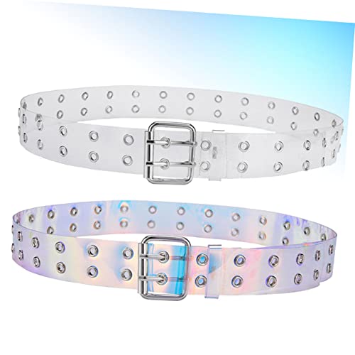2Pcs Stylish Double Hole Leather Belt for Men Women Retro Casual Design Grommet Pin Buckle for Jeans Pants and Dresses Transparent Colorful2