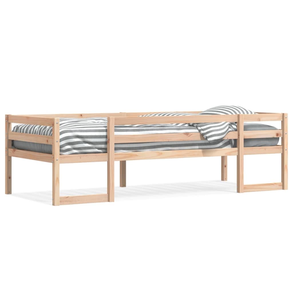 Łóżko dziecięce 80 x 200 cm, lite drewno sosnowe, wytrzymała rama łóżka do pokoju dziecięcego, surowe drewno, bezpieczna ochrona przed wypadnięciem
