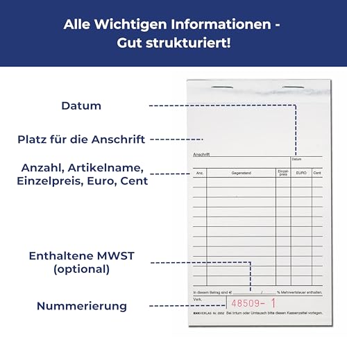 POKORNYS – Kassenblöcke 10x Quittungsblock mit Durchschlag, Stift & Gebrauchsanweisung I selbstdurchschreibend I 10x15 cm I Je Block 100 Blatt (50x Original & 50x Durchschlag) I fortlaufend nummeriert