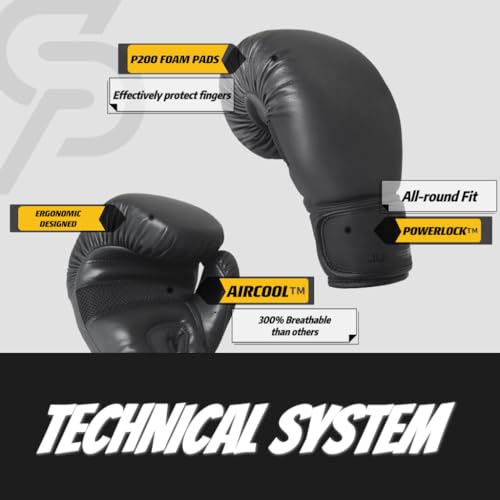 SAEEPABUL S200 Boxing Gloves for Men and Women Suitable for Boxing Kickboxing Mixed Martial Arts Maui Thai MMA Heavy Bag Fighting Training Black, 12oz