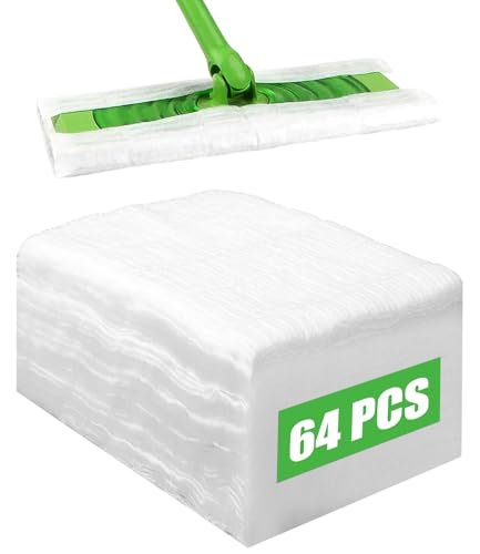64 Paños Desechables para Barrer en Seco Compatibles con Swiffer Sweeper, Almohadilla de Limpieza en seco para Fregar y Limpiar el Suelo, Unidades Recambio Almohadillas e Trapo de Barrido en Seco