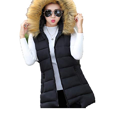 Sleeveless Gilets Down Coat Vest Women Cotton Faux Fur Hooded Waistcoat Jacket