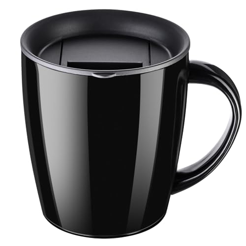 ParaCity Tasse 350ml, Thermosbecher aus Edelstahl, Thermobecher mit Deckel und Henkel, Doppelwandiges Vakuum ReiseBecher, Camping Mug, Isolierte Kaffeetasse aus Edelstahl (Schawarz)