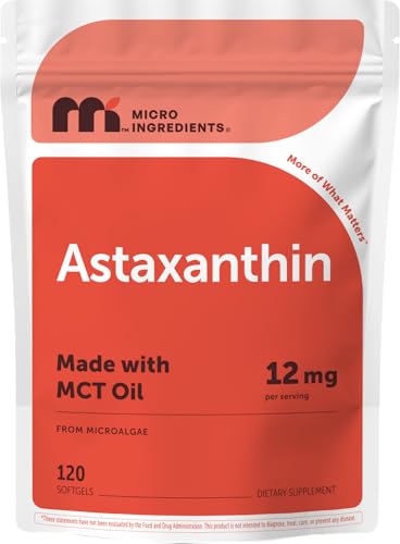 Micro Ingredients Astaxanthin 12mg with MCT Oil, 120 Softgels, 4 Month Supply | Premium Astaxanthin...