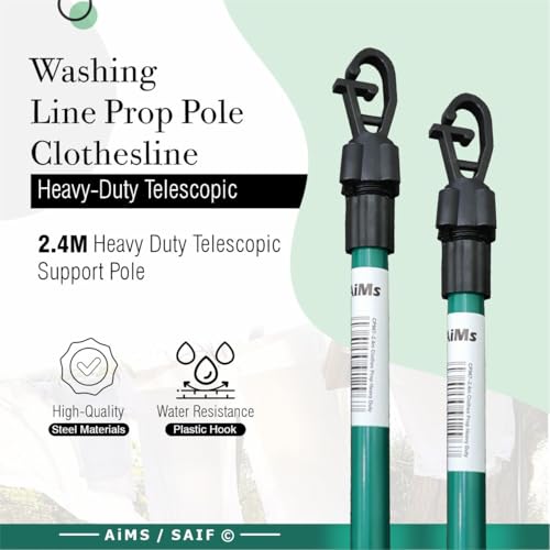 Prop HD Twist Lock Metal Galvanised Washing Line Outdoor Extendable Washing Line Pole Cloths prop Laundry Support pole Extending pole Telescopic strong 1pk - Image 6