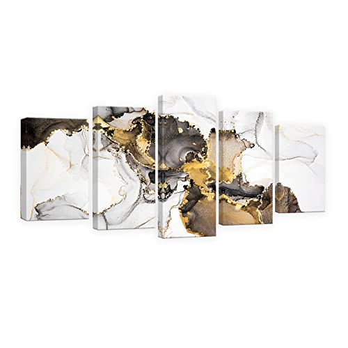 CCWACPP Black and Gold Marble Wall Decor 5 Panel White