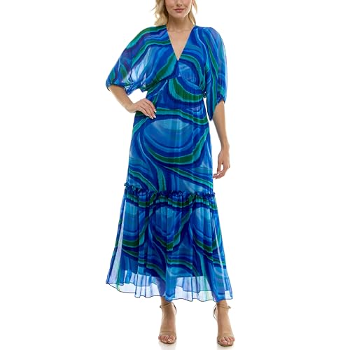 Taylor Women's Dolman Elbow Sleeve V-Neck Smocked Empire Waist Maxi