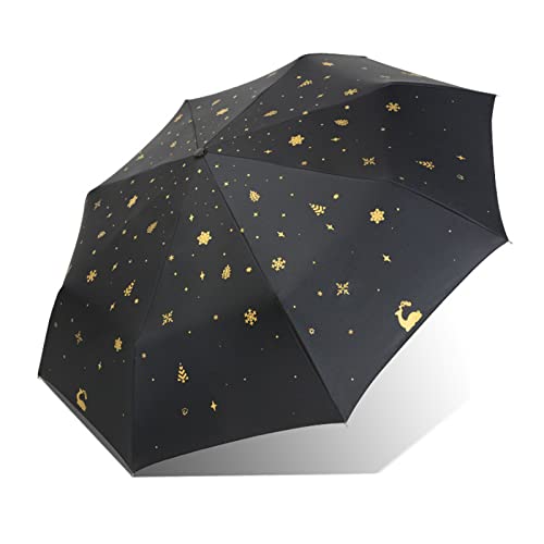 Mini parapluie de poche pour femme - Parapluie de voyage compact et portable avec cerf bronzant trois parapluies pliables coupe-vent, Noir Cover