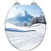 Round Toilet Seat Winter wonderland scenery skiing track Alps Resin Toilet Seat Quietly Slow Close with Quick-Release Hinges Toilet Seat with Cover Easy to Clean Install