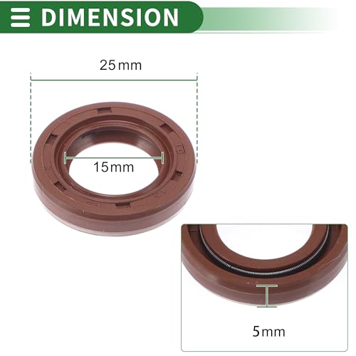 HEROFFIX Universelle Öldichtung TC Doppellippe mit Stahlfeder Dichtungsring Rotierende Wellendichtung 15x25x5mm Hochdruck FKM Gummi Braun 5 Stück